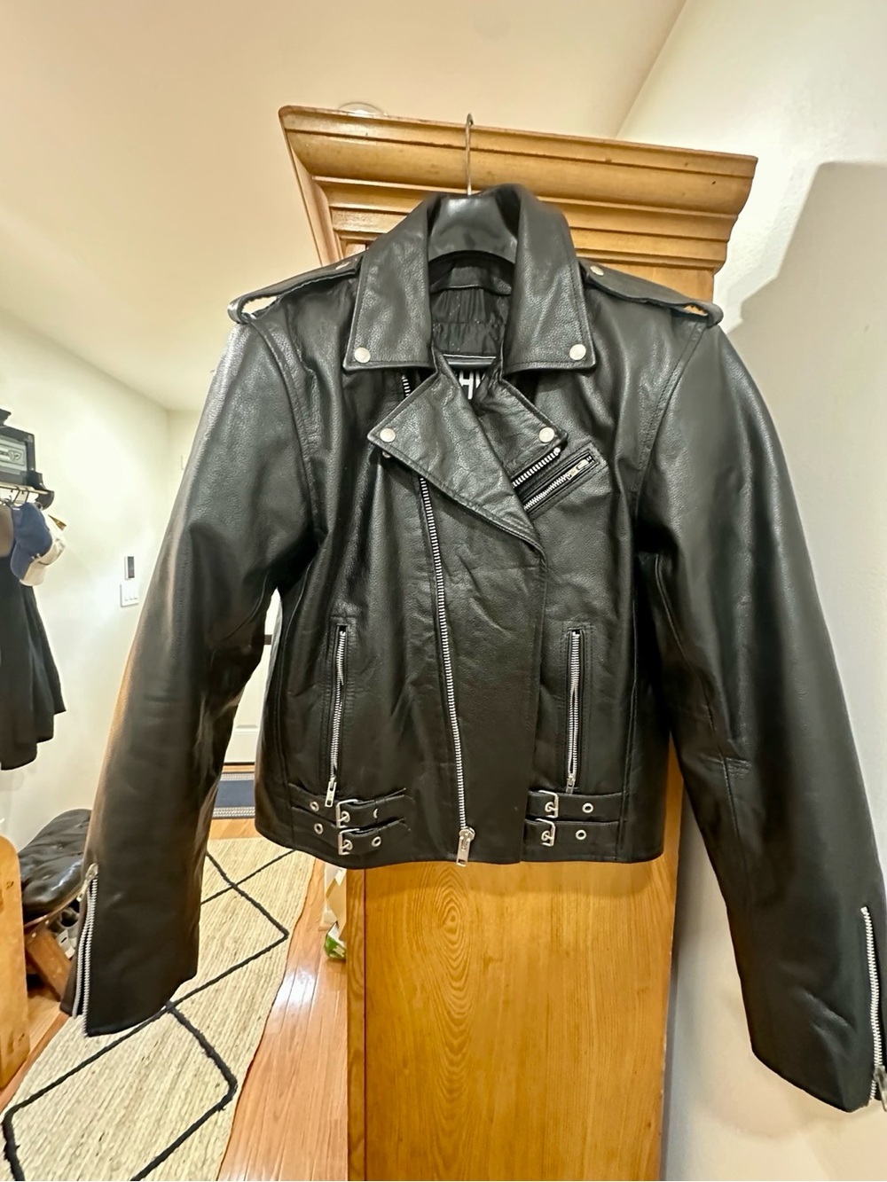 HWK Genuine Leather Moto Biker Jacket Men’s XL Black